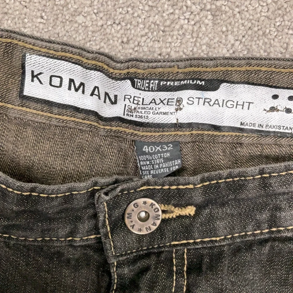 Koman Jeans Mens 40x32 Black Fade Wide Leg Relaxed Straight True Fit